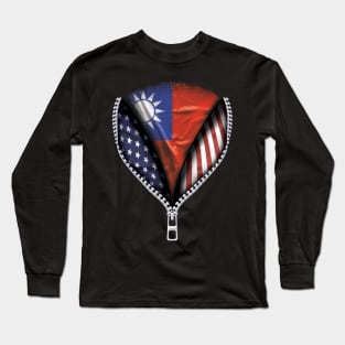 Taiwanese Flag  Taiwan Flag American Flag Zip Down - Gift for Taiwanese From Taiwan Long Sleeve T-Shirt